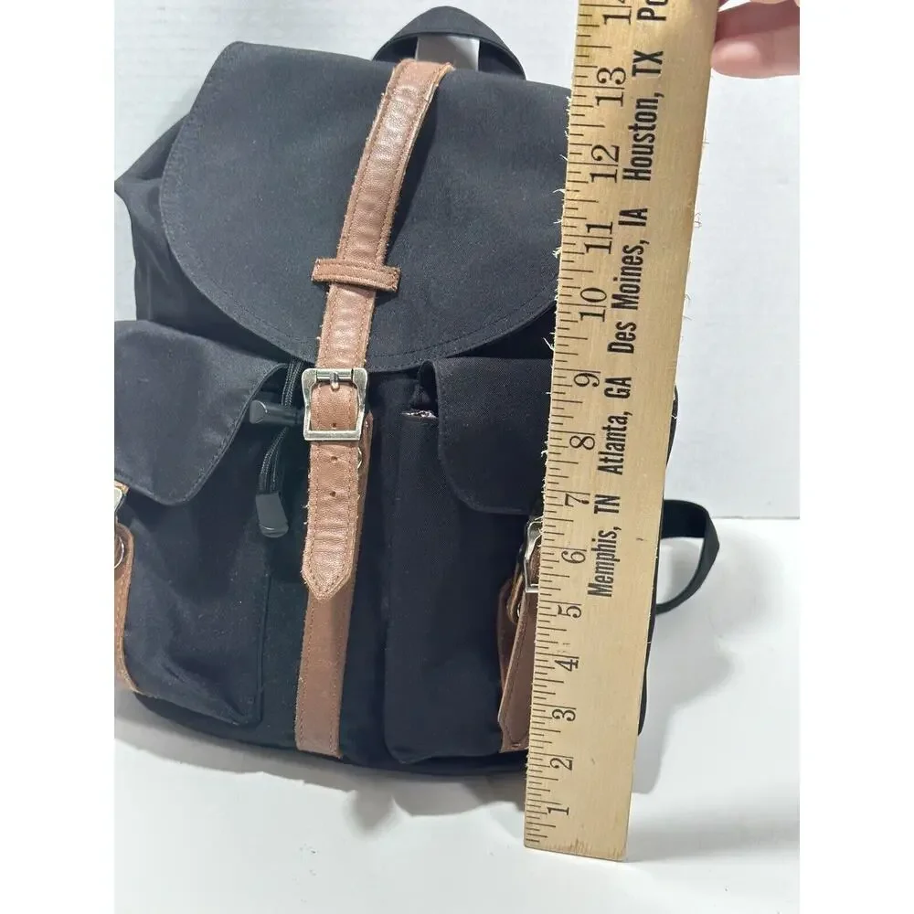 Herschel Supply Co Black w Brown Leather Close Dawson Backpack Bookbag Bag Purse